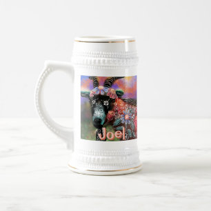 Chope À Bière Whimssical Floral Chèvre ferme animal personnalisé