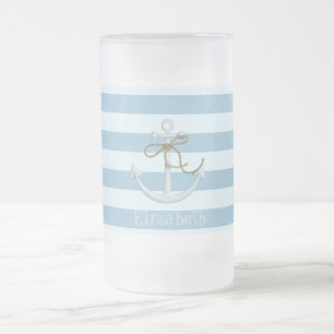 Chope Givrée Ancre nautique adorable sur rayures bleu clair