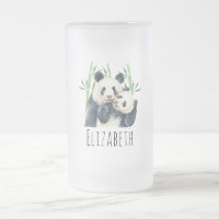 Aquarelle Panda Ours Maman & Bébé en Bambou