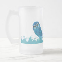 Art creusant bleu lunatique et adorable de hibou