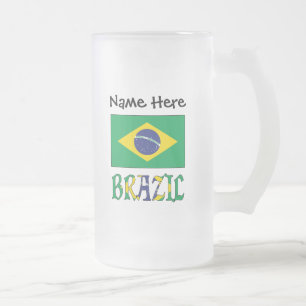 Chope Givrée Brésil et drapeau brésilien avec votre nom