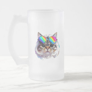 Chope Givrée Chat dans une perruque + Lunettes de soleil (Peint