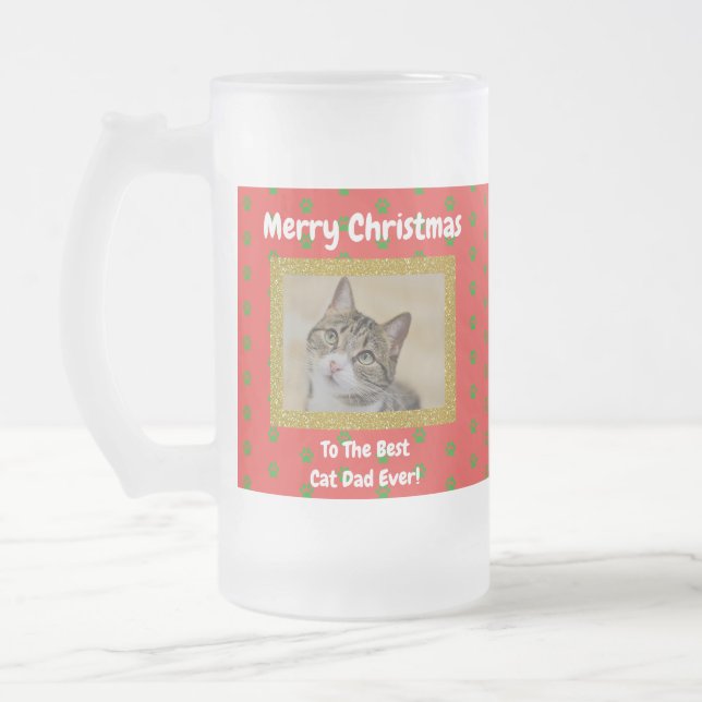 Chope Givrée Christmas Best Chat Papa Ever Photo pour animaux (Gauche)