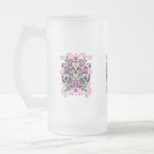 Chope Givrée Crâne floral, squelette aquarelle rose, Halloween.