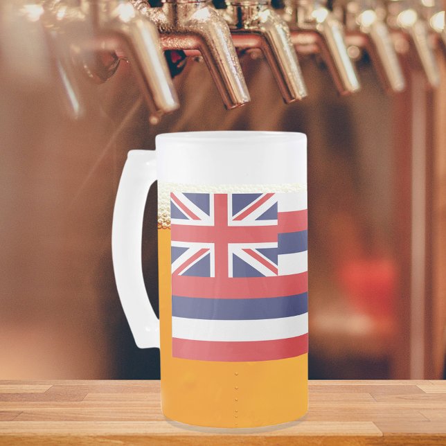 Chope Givrée Drapeau d'État d'Hawaii (Hawaii State Flag Frosted Glass Beer Mug)