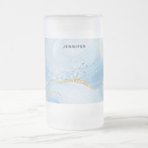 Chope Givrée Élégant Cool Bleu Agate avec ruban Parties scintil