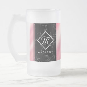 Chope Givrée Élégant marbre noir et monogramme à huile rose