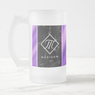 Chope Givrée Élégant marbre noir et monogramme à huile violette