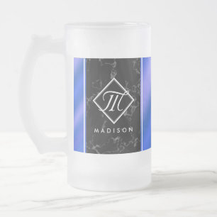Chope Givrée Élégant marbre noir et monogramme Royal Blue Foil