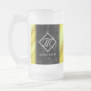 Chope Givrée Élégant noir marbre & or / laiton Monogramme d'hui