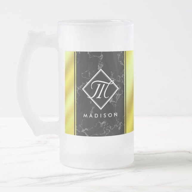 Chope Givrée Élégant noir marbre & or / laiton Monogramme d'hui (Gauche)