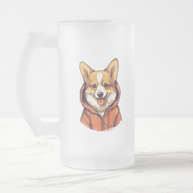 Chope Givrée Funny Corgi portant le Sweat - shirt à capuche (Gauche)