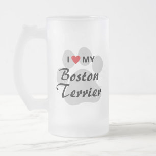 Chope Givrée J'aime (coeur) mon Boston Terrier Pawprint