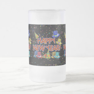 Chope Givrée Joyeux Nouvel An Texte avec Casquettes de fête et 