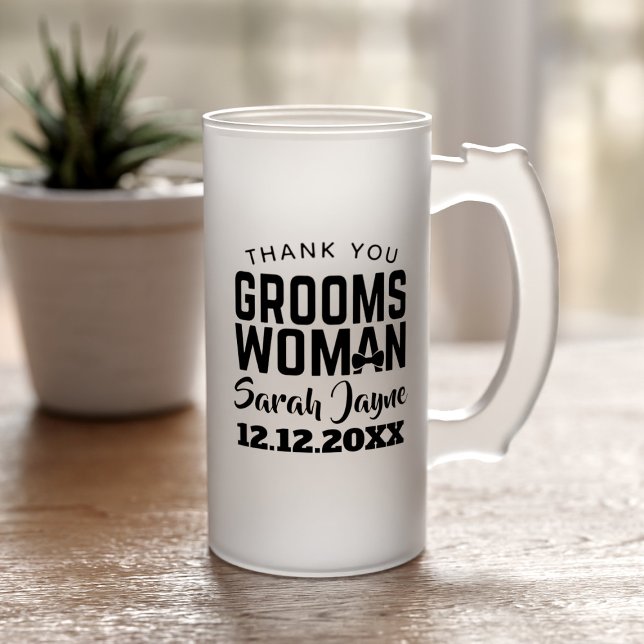 Chope Givrée Merci Groomswoman Cadeau Mariage Faveur (Add your Groomswoman's name and your wedding date to this frosted beer mug. She'll love it!)