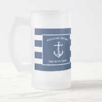 Nautical Navy Blue Welcome Aboard Nom du bateau An