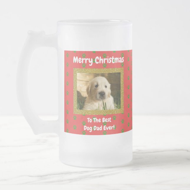 Chope Givrée Noël Meilleur Chien Papa Jamais Pet Photo (Gauche)