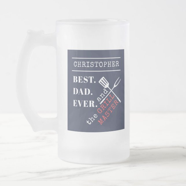Chope Givrée Nom personnalisé Meilleur papa jamais Grill Master (Gauche)