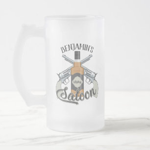 Chope Givrée Personnalisé NOM Cowboy Revolver Gun Whiskey Salo