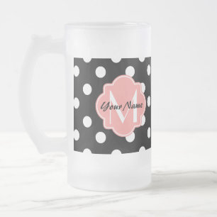 Chope Givrée Pois noirs et blancs au monogramme rose