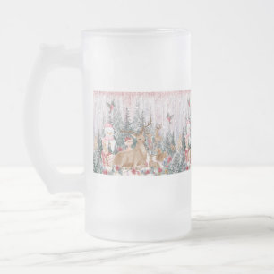 Chope Givrée Rinder d'aquarelle rose, Snowman Joyeux Noël
