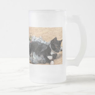 Chope Givrée Tuxedo Kitten Tinsel et lumières peint givré