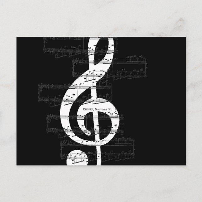 Chopin Nocturne Treble Clef Music Schwarz-weiß Postkarte (Vorderseite)