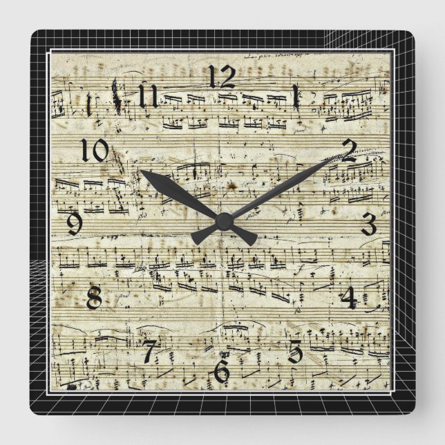 Chopin - Polonaise Quadratische Wanduhr (Vorderseite)
