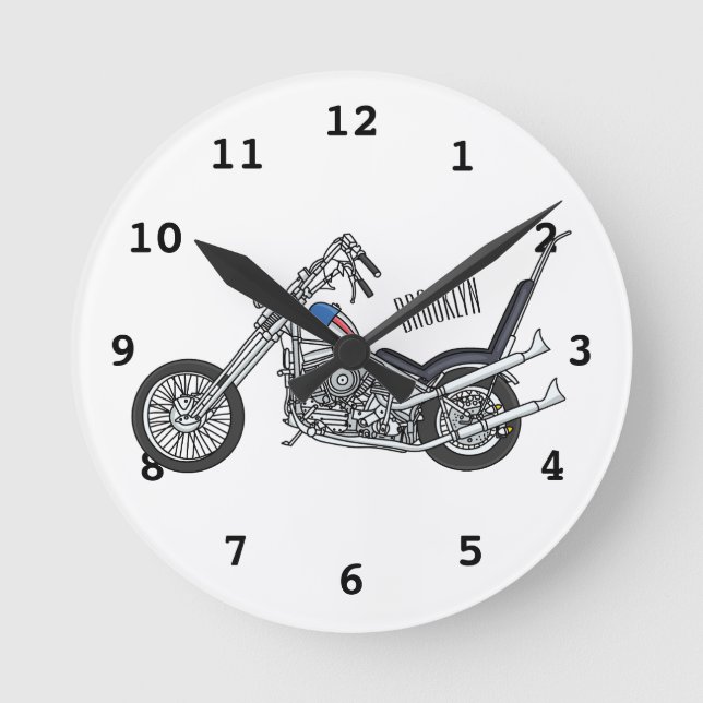 Chopper Motorcycle 1950 cartoon illustration Runde Wanduhr (Vorderseite)
