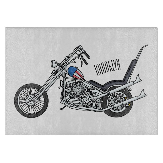 Chopper Motorcycle 1950 cartoon illustration Schneidebrett (Vorderseite)