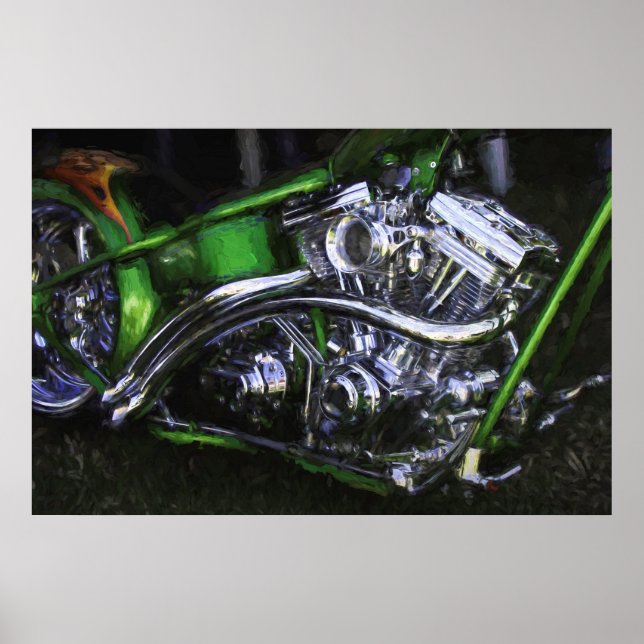 Chopper Motorcycle DRAGON ON THE GRASS Poster (Vorne)