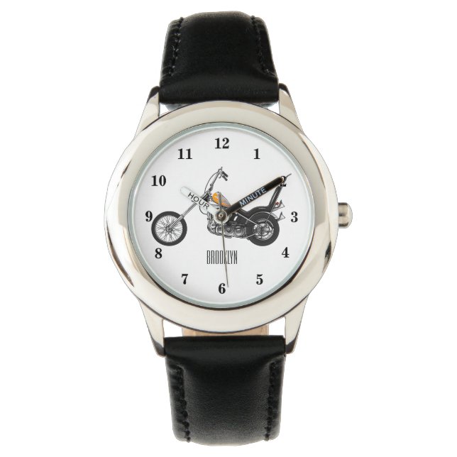 Chopper Motorrad 1950 Cartoon Abbildung Armbanduhr (Vorderseite)