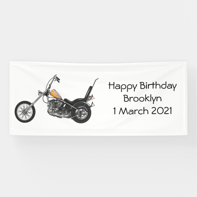 Chopper Motorrad 1950 Cartoon Abbildung Banner (Horizontal)