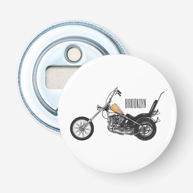 Chopper Motorrad 1950 Cartoon Abbildung Flaschenöffner (Vorderseite)