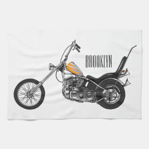Chopper Motorrad 1950 Cartoon Abbildung Geschirrtuch