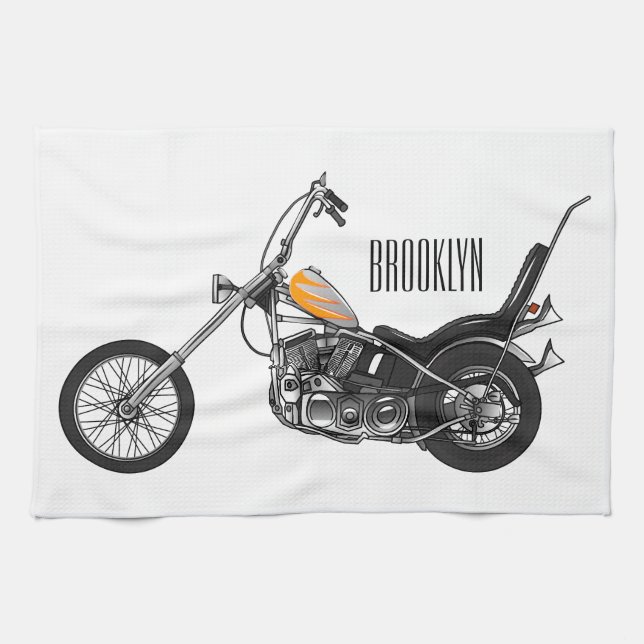 Chopper Motorrad 1950 Cartoon Abbildung Geschirrtuch (Horizontal)