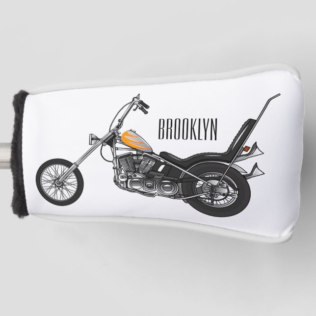 Chopper Motorrad 1950 Cartoon Abbildung Golf Headcover (Vorderseite)