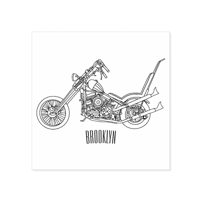 Chopper Motorrad 1950 Cartoon Abbildung Gummistempel (Prägung)