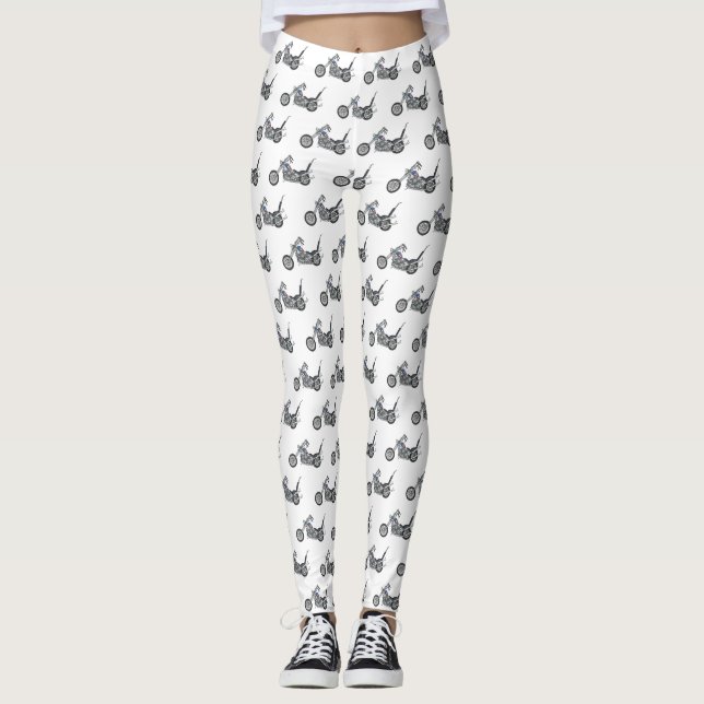 Chopper Motorrad 1950 Cartoon Abbildung Leggings (Vorderseite)