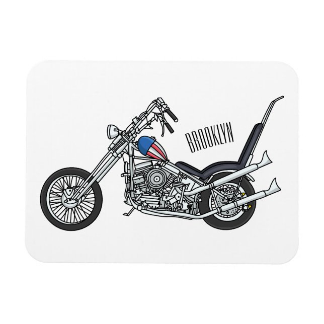 Chopper Motorrad 1950 Cartoon Abbildung Magnet (Horizontal)