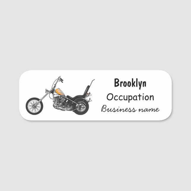 Chopper Motorrad 1950 Cartoon Abbildung Namensschild (Vorderseite)