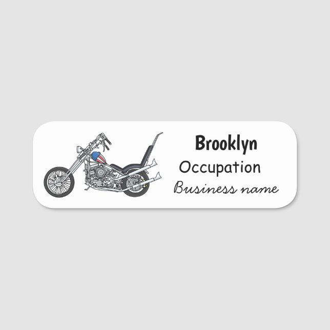 Chopper Motorrad 1950 Cartoon Abbildung Namensschild (Vorderseite)