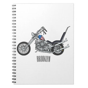 Chopper Motorrad 1950 Cartoon Abbildung Notizblock