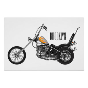 Chopper Motorrad 1950 Cartoon Abbildung Poster