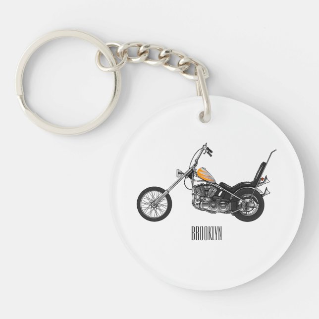Chopper Motorrad 1950 Cartoon Abbildung Schlüsselanhänger (Vorderseite)