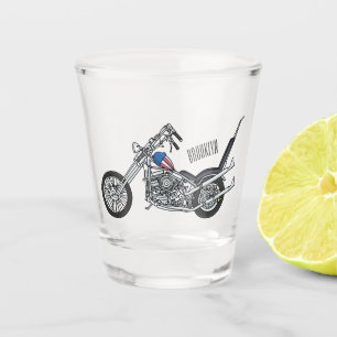 Chopper Motorrad 1950 Cartoon Abbildung Schnapsglas
