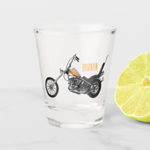 Chopper Motorrad 1950 Cartoon Abbildung Schnapsglas