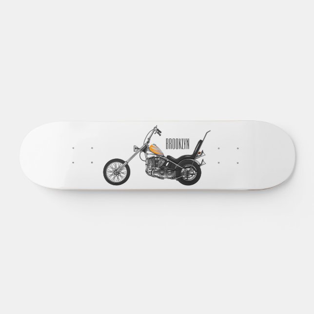 Chopper Motorrad 1950 Cartoon Abbildung Skateboard (Horizontal)