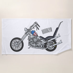 Chopper Motorrad 1950 Cartoon Abbildung Strandtuch