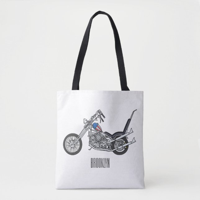 Chopper Motorrad 1950 Cartoon Abbildung Tasche (Vorderseite)